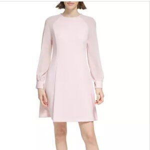 Calvin Klein Long Mesh Sleeve Fit and Flare Dress